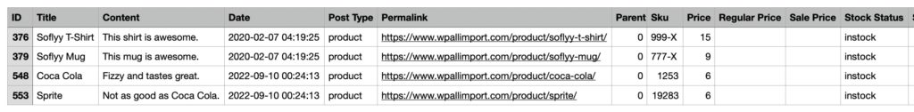 Export Variable Products Example Parents