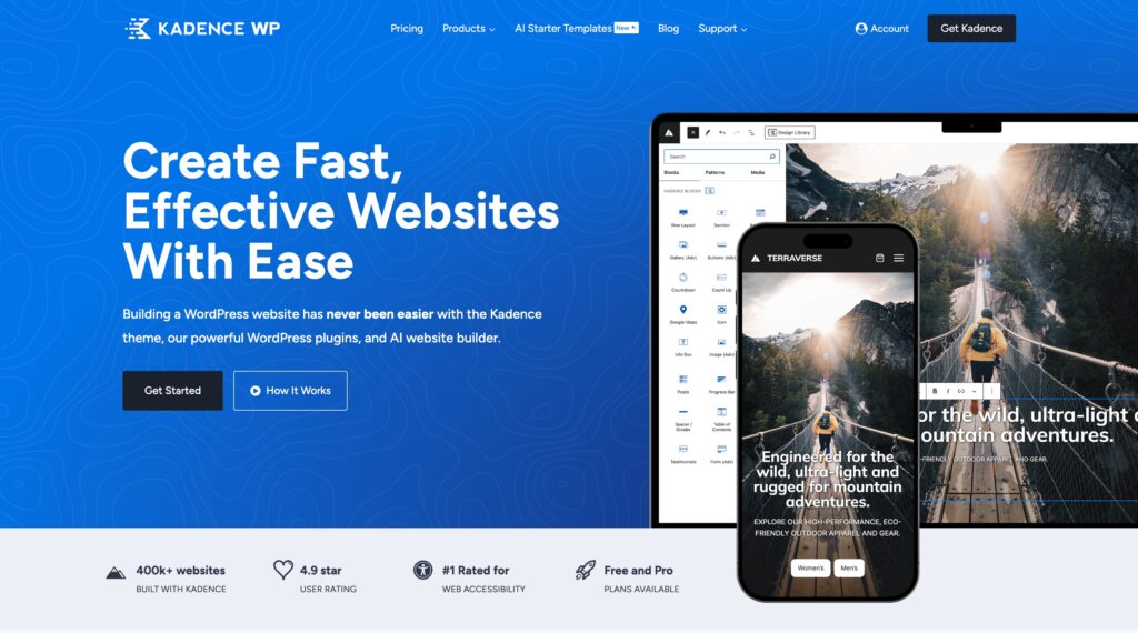 Kadence theme homepage