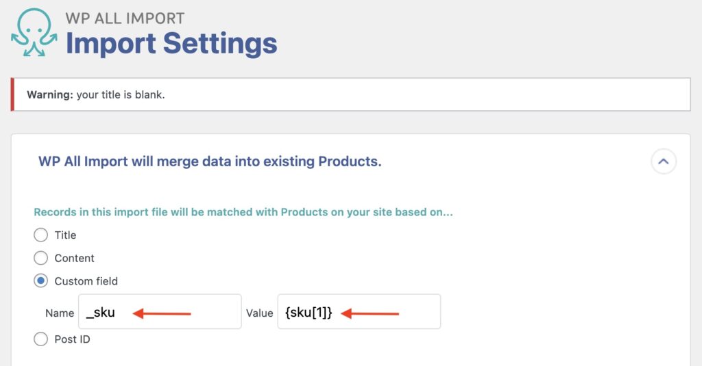 Woocommerce Update Product Price - Import Settings