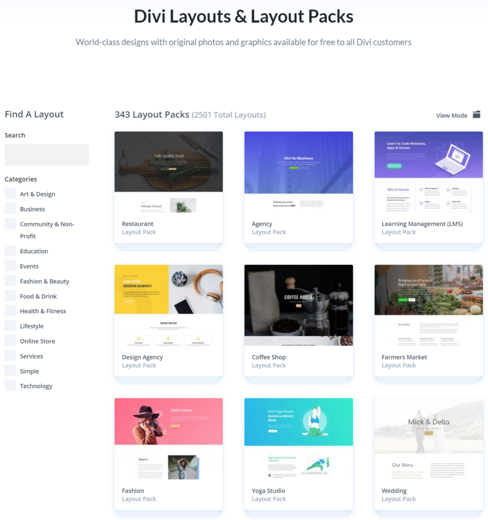 WordPress Page Builders - Divi Layouts