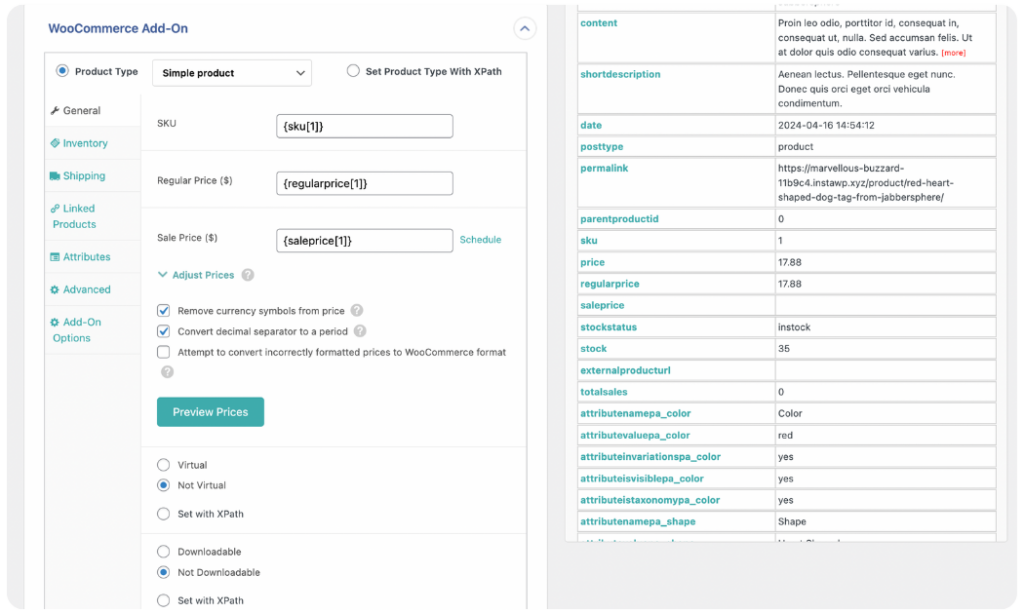 map WooCommerce standard product fields